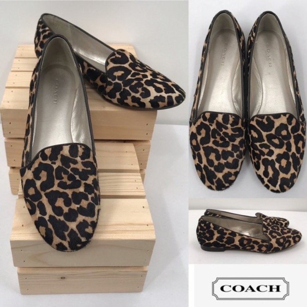 Coach Cambridge Leopard Calfskin Loafer Flat Shoes 8.5